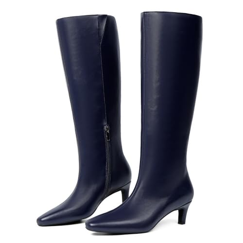 Image of Modatope Knee High Boots Women Square Toe Kitten Heel Tall Boots