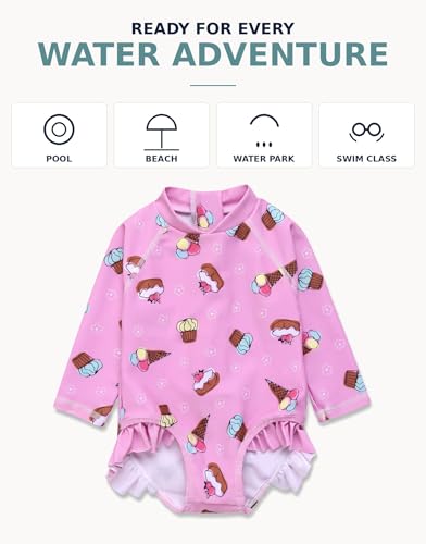Image of VAENAIT BABY Girls One-Piece Swimsuit, UPF 50+ Long Sleeve Rash Guard, Ruffle Swimwear Infant & Toddler for 0-2 Years