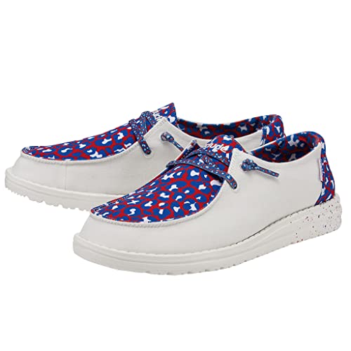 Hey Dude Women's Wendy Leo Americana Size 6 | Women’s Shoes | Women’s Lace Up Loafers | Comfortable & Light-Weight