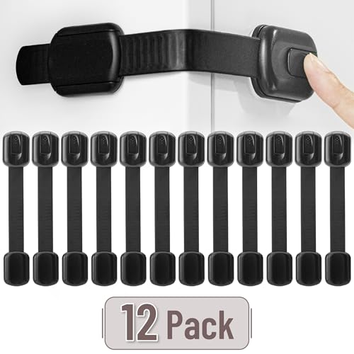 Image of Bates- Child Safety Strap Locks, 12 Pack, Black, Baby Cabinet Locks with Adjustable Strap Length