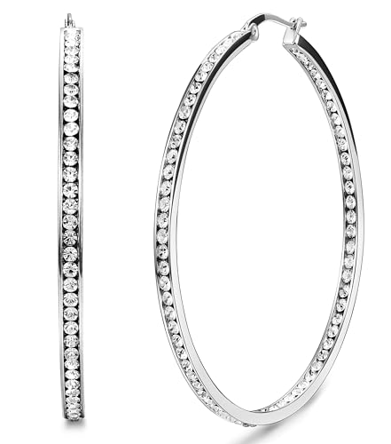 ORAZIO Stainless Steel Women Hoop Earrings Cute Huggie Earrings Cubic Zirconia Inlaid 50MM