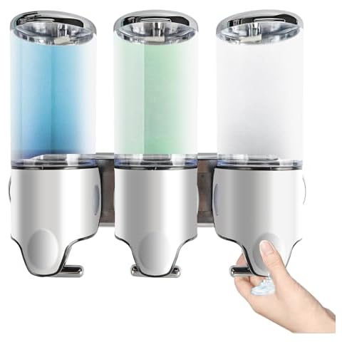 Shampoo and Conditioner Dispenser, Shower Soap Dispenser, Conditioner Dispenser, Shampoo Dispenser, 3 Chamber 16.9fl oz No Drill Wall-Mounted Body Wash Dispensers Wall Mounted for Bathroom Hotel Home Cover