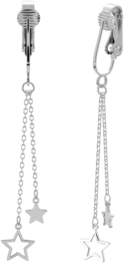 Aloha Earrings Non Pierced Clip On Double Chains with Star Ends Dangling Earrings - Image 2