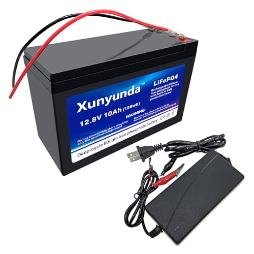 Xunyunda 12V 10Ah LiFePO4 Lithium Battery 2000+ Deep Cycle with BMS for Solar Power Wheels Fish Finder Camping Marine Off-Grid Use