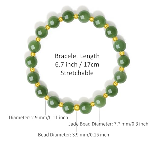 24K Solid Gold Green Jade Bracelet Pure Real Gold Stretch Beaded Bracelet Gold Jewelry for Women Lover Mom Y19121552