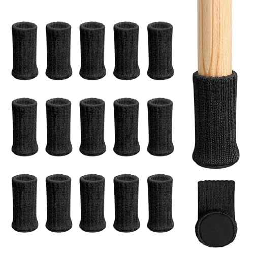 16 Stück Stuhlbeinsocken mit Filzpads doppellagige rutschfeste Strickstiefeletten für Zuhause Schule Büro Bibliothek (Schwarz)
