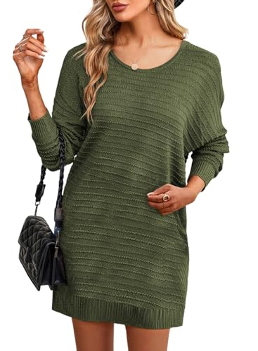 Dokotoo Womens Sweater Dresses 2025 Trendy Casual Crew Neck Long Sleeve Textured Pullover Knit Dress