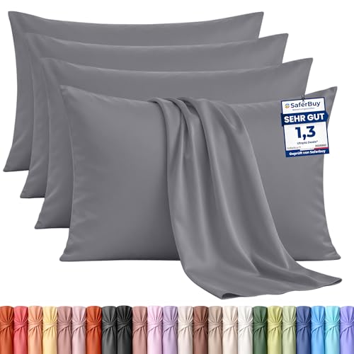 Utopia Bedding 4er-Set Kissenbezüge 50 x 75 cm Oeko-TEX Gebürstete Mikrofaser 100% Polyester mit Umschlagverschluss (Kissenfüllung Nicht enthalten) nur Kissenbezug Grau