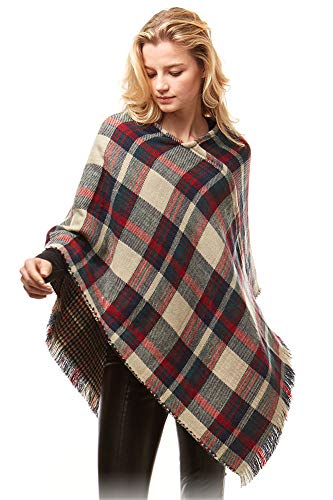 ScarvesMe Women's Cozy Plaid Check Soft Brush Cape Shawl Reversible Poncho