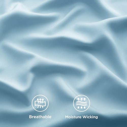 Image of Bedsure Cooling Sheets Twin, Rayon Derived from Bamboo, PureWoven, Breathable & Soft Twin Sheets Set, Deep Pocket Up to 16 Inches, Hotel Luxury Silky Bedding for Hot Sleepers, Aqua