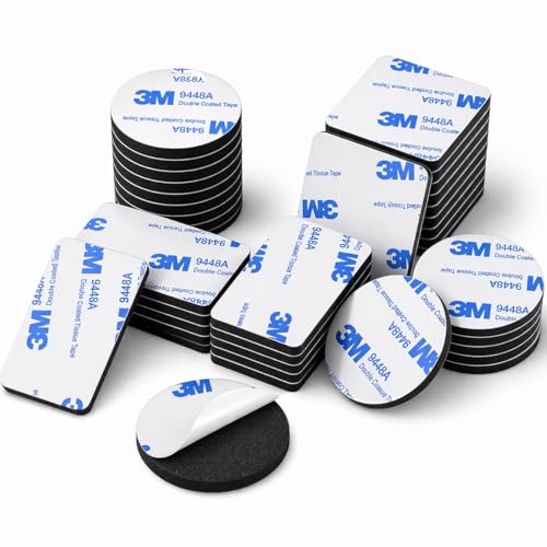 ODLY 60 Pcs Double Sided Sticky Pads Mixed Shapes (Rectangular Round & Square) 3mm Thick Foam Adhesive Pads Heavy Duty Waterproof Mounting Tape for Number Plates Home & DIY Use (Black)