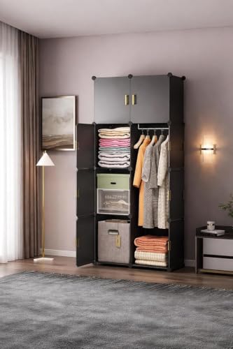 Image of Foldable Plastic Wardrobe for Clothes - Baby Cupboard for Clothes Storage, Wardrobe for Kids, Plastic Almirah, Collapsible Wardrobe for Kids Livingroom & Home (-Grey-HL3)