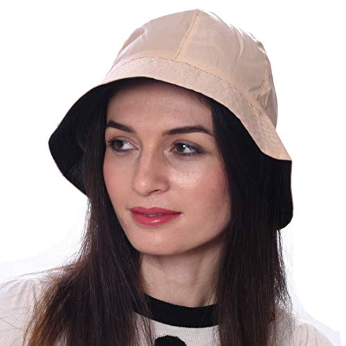 Debra Weitzner Rain Hat 2-In-1 Reversible Cloche Rain Bucket Hats Packable (Medium/Large, Beige-Style A) #TOP11