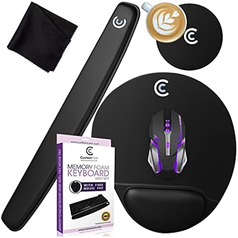 4pc Premium Wrist Rests for Keyboard and Mouse Pad Set - Memory Foam Cushion, Black - Ergonomic Wrists Hand Arm Rest Support for Laptop Computer Desk and Gaming - Carpal Tunnel Syndrome Relief Cover