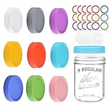 9 Pack Regular Mouth Mason Jar Lids - 70mm Colored Plastic Mason Lids with Silicone Rings and Removable Labels for Ball, Kerr and More, Thickened & Leak-proof, Dishwasher Safe, Reusable Canning Lids