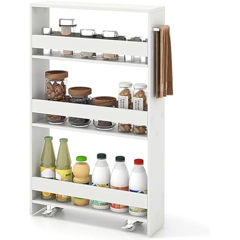 COSTWAY Slim Storage Trolley with 4 Tiers Cover