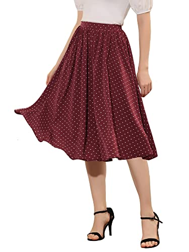 Allegra K Women's Flowy A-Line Polka Dots Print Elastic