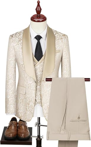 Premium Men's Tuxedo Suits Slim Fit Paisley Jacquard Wedding Party Dinner Prom Homecoming Blazer Jacket Vest Pants 3Pcs Set2
