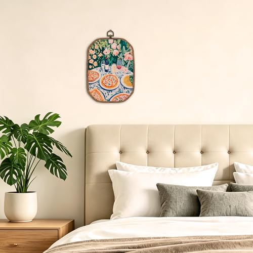 ZIKZAUDOU Italian Dinner Octagon Wall Art Framed, Garden Table Food Canvas Prints Wall Decor,Grandmillennial Pizza Pasta Hanging Decor for Kitchen Dining Room Restaurant, 10.2x7 Inches by ZIKZAUDOU - Used condition - Image 3