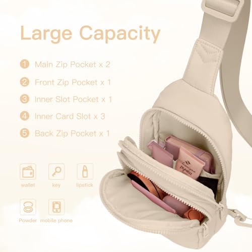 Image of Viverte Quilted Puffer Crossbody Bags for Women Small Puffy Sling Bag Lightweight Cross Body Bubble Purse Shoulder Bag for Travel (Beige)