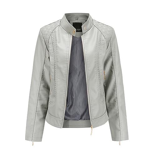 Veste en simili cuir pour femme grise en taille XXXL avec col montant