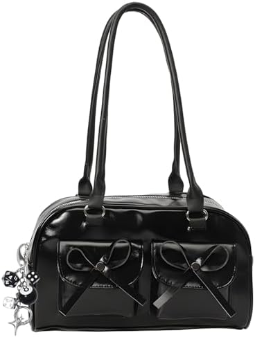 Y2K Bag Bow Black Handbag Shoulder Bag for Women, Y2K Punk Style