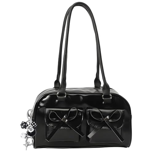 Y2K torebka z kokardką, czarna torebka na ramię dla kobiet, Y2K Punk Style Hobo Bag miękka skóra PU torebka do codziennego użytku