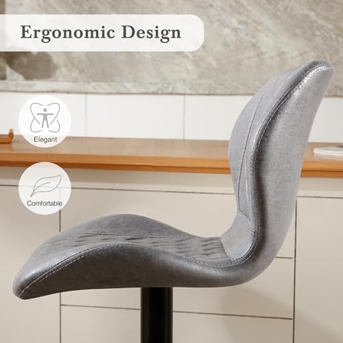Image of Bar Stools Set of 2, Adjustable Bar Stools with Back, Modern Swivel Fabric Counter Height Barstools for Kitchen Island Chairs Counter, Pale Grey