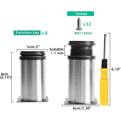 Uotyle 8PCS Adjustable Table Legs 100mm Adjustable Legs For Furniture Stainless Steel Cabinet Table Legs With Screws & Screwdriver For Home/Office/Kitchen - Image 4