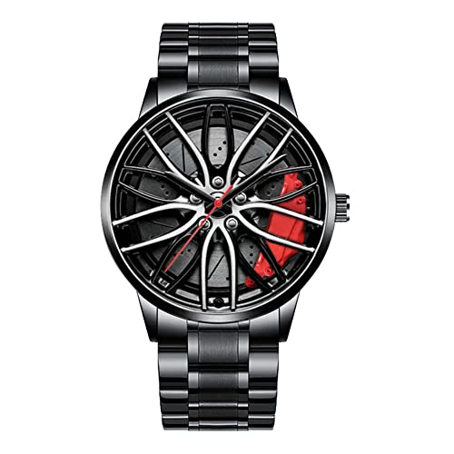 MIDYUID Montre pour Homme à Jante Motorsport - Design 3D - Design personnalisé - Montre de Designer avec Verre minéral à Quartz, Rouge-02