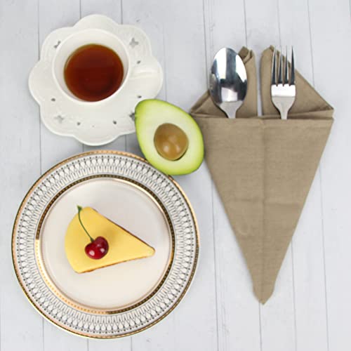 Solid Color Polyester Linen Blended Dinner Cloth Napkins - Set of 12 (40 x 40 cm) - For Events & Home Use (Khaki) - Image 3