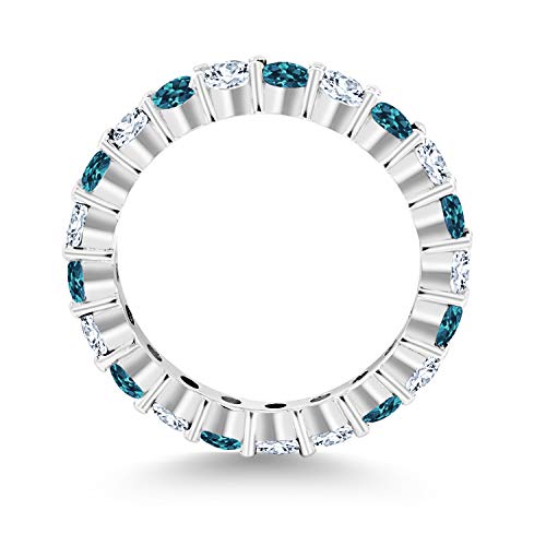Gem Stone King 2.60 Cttw London Blue Topaz and White Created Sapphire Eternity Band Ring For Women | 925 Sterling Silver | Round 3MM | Gemstone Birthstone | Available 5,6,7,8,93