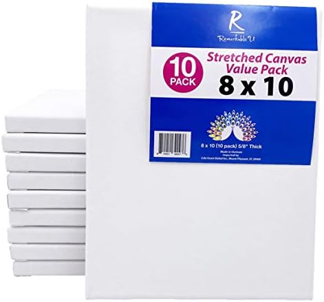 Pre Stretched Cotton Canvas, 8x10 Inch | 10 Pack of Triple Primed Blank White Artists Canvases | Art Supplies for Painting, Acrylics, and Oil Paint | Value Set
