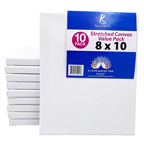 Pre Stretched Cotton Canvas, 8X10 Inch | 10 Pack Of Triple Primed Blank White Artists Canvases | Art Supplies For Painting, Acrylics, And Oil Paint | Value Set #TOP2