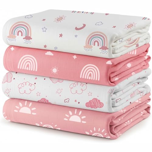 4 Pack Baby Girl Muslin Swaddle Blankets (Pink)