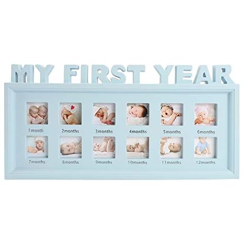 My First Year Frame Baby Picture Keepsake Frame for Photo Memories, Blue Cover