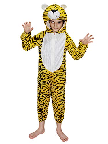 Image of Kaku Fancy Dresses Fleece Tiger Wild Animal Costume For Kids -Yellow, 5-6 Years|Animal Fancy Dress For Boys & Girls