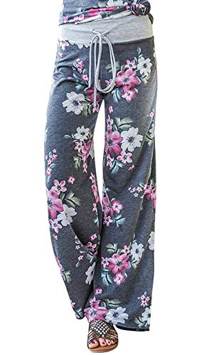 Image of Elsofer Women's Comfy Lounge Pants Soft Floral Pajama Pants Loose Drawstring Wide Leg Palazzo Pants for Sleep, Casual Wear