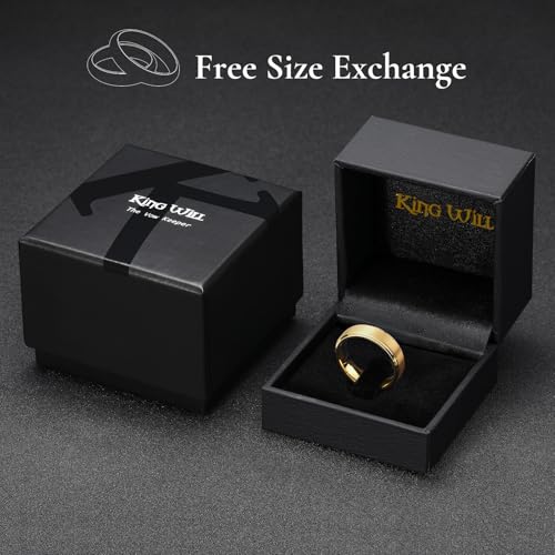 Image of King Will Tungsten Carbide Wedding Band for Men Women-4 /6 /8mm Width 14K Gold Plated Tungsten Wedding Ring Matte Brushed & High Polished Style Comfort Fit Wedding Band Size 6-14