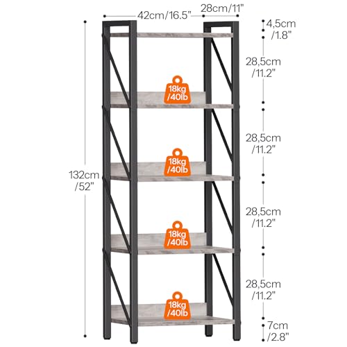 Image of HOOBRO Bookshelf, 5-Tier Industrial Bookcase, Book Shelf Storage Organizer, Tall Bookshelf with Metal Frame for Living Room, Bedroom, Home Office, Kitchen, Greige and Black BG73SJ01