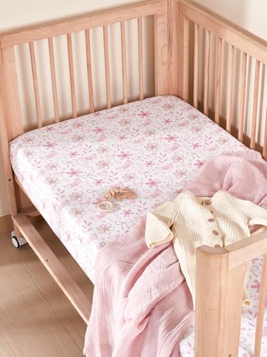 Image of Baby Crib Sheets for Boys Girls, Super Soft Toddler Bed Sheets, 2 Pack Sheets for Standard Crib Mattress 28x52in, Pink Flower&Butterfly