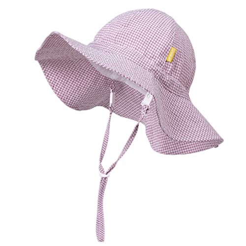 Image of DASMINI Baby & Toddler Wide Brim Sun Hats UPF 50+ Sun Protection Bucket Cap Cute Adjustable Hat in Seersucker