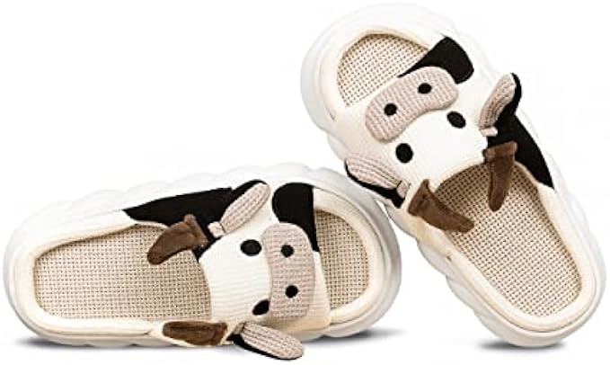 IBDKISS Womens Cow Slippers Cute Animal House Slipper for Women Soft Cartoon Home Shoes Women's Comfortable Wide Width Bedroom Indoor Slippers for Ladies Girls Adults