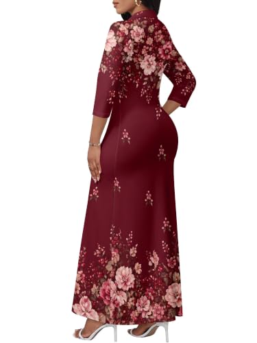 Image of PinkPatty Women's Casual 3 /4 Sleeve Polo V Neck Bodycon Maxi Dress