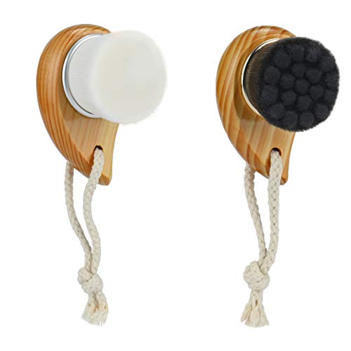 Facial Cleansing Brushes, Soft Horsehair Bristles, Natural Bamboo Handle, Deeply Cleaning Skin Massaging Pore Exfoliating Blackhead Removing Face Scrubber for Beauty Care(Pack of 2)