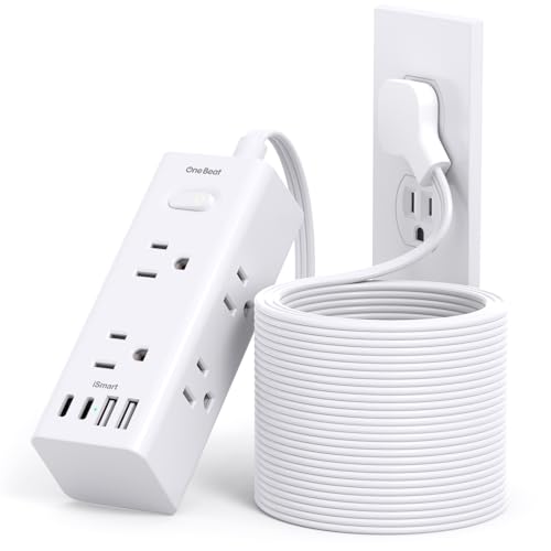 Image of 25Ft Extension Cord with Multiple Outlets, Flat Plug Power Strip Surge Protector with 20 Ft Long Cord, 6 Outlet 4 USB Ports (2 USB C), Multi Outlet Wall Plug for College, Dorm Room Essentials(White)