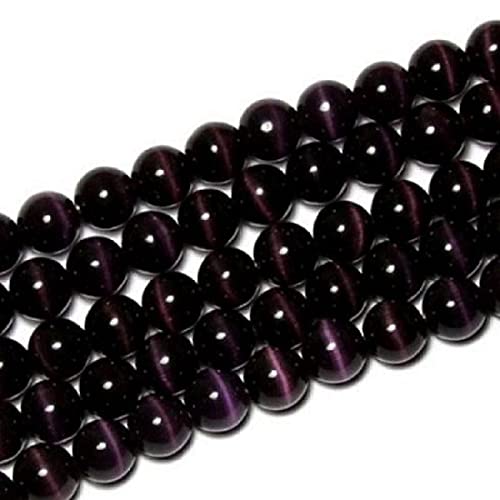 RAYLINEDO 62Pcs 6mm Natural Dark Purple Cat Eye Stone Round Beads Loose Beads for DIY Jewelry Making