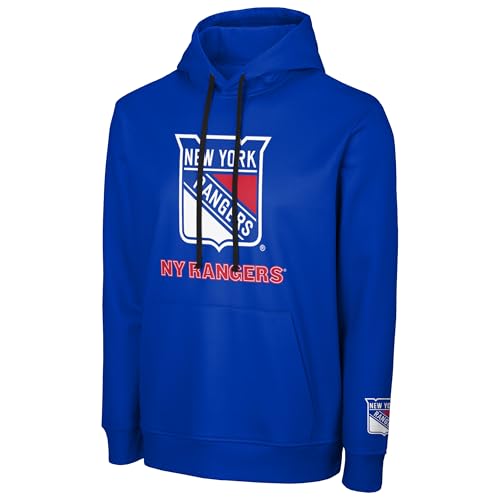 FOCO NHL Mens Official Primary Logo Wordmark Performance Pullover Hoodie Sweatshirt (US Alpha Large Regular Regular New York Rangers - Blue New York Rangers)