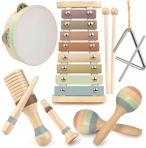 Stoie's Wooden Musical Instruments for Toddlers 1-3 - Montessori Music Toys for 1 Year Old, with Xylophone, Tambourine and More - Aids Educational Development and Creativity -Baby Musical Instruments