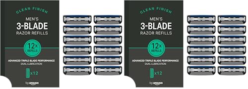 by Amazon Recambios de cuchillas de triple hoja para maquinillas de afeitar para hombre, Paquete de 24